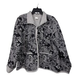 Vintage Appleseeds Reversible Quilted Jacket Womens XL Black Floral Boho Cottage